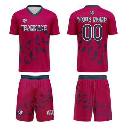 Custom Rose Red Soccer Uniform Jersey Kids Adults Personalized Set Jersey Shirt
