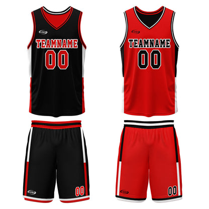 Custom Black Red Reversible Basketball Suit for Adults and Kids Personalized Jersey