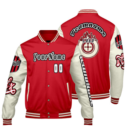 Custom Red White Letterman Varsity Jacket Personalized Embroidery Printing