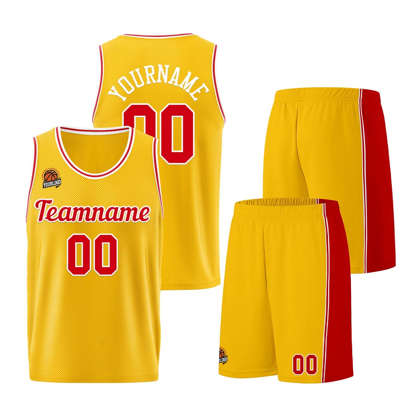 Custom Yellow Red Basketball Jersey for Men Women Adult Youth Stitched Name Number Logo