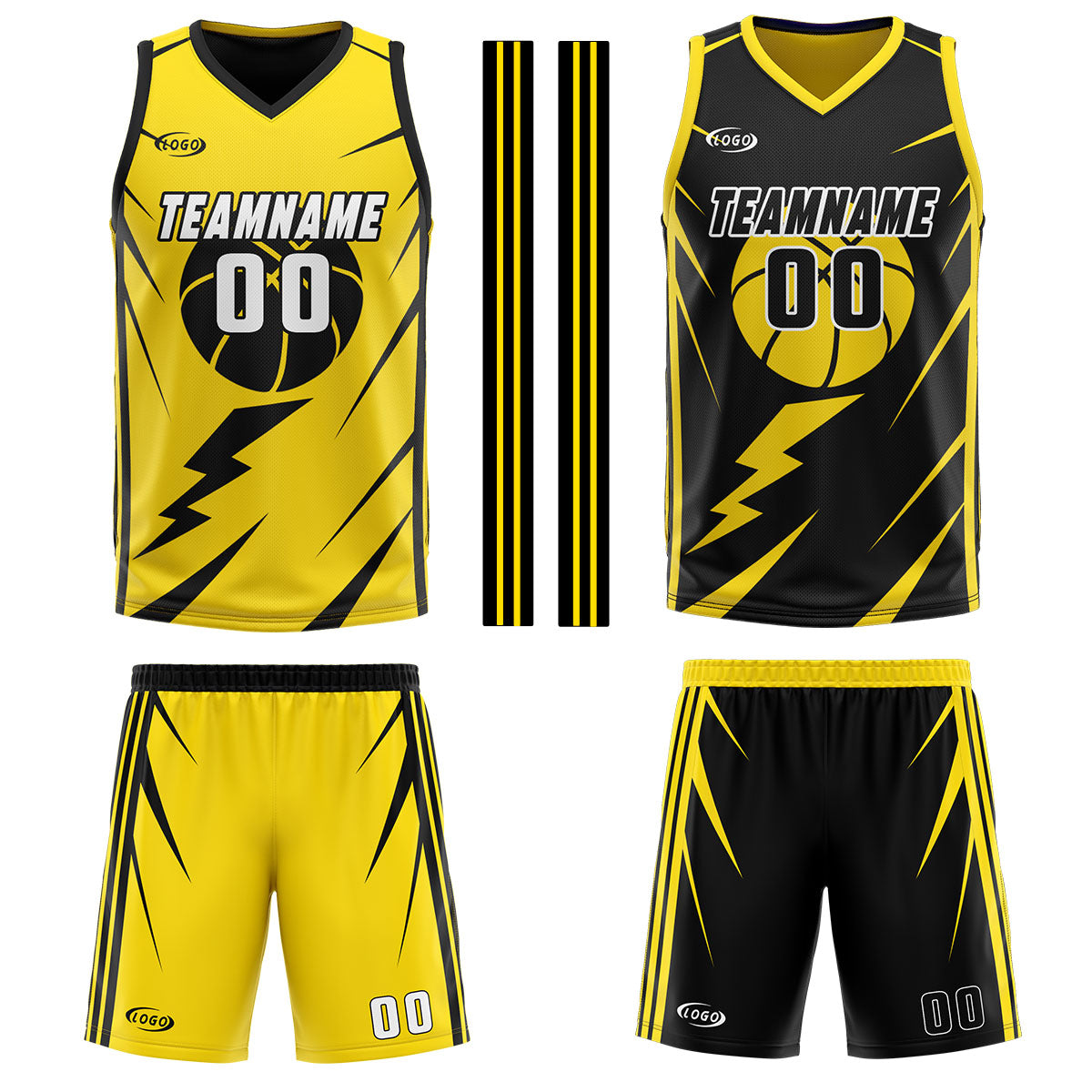 Custom Yellow Black Reversible Basketball Suit for Adults and Kids Personalized Jersey