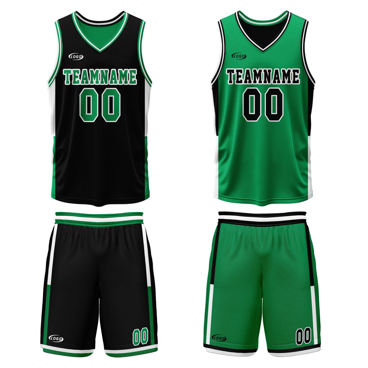 Custom Black Green Reversible Basketball Suit for Adults and Kids Personalized Jersey
