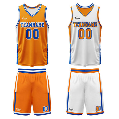 Custom Orange White Blue Reversible Basketball Suit for Adults and Kids Personalized Jersey