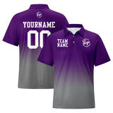 Custom Purple Grey Football Gradient Polo Shirts  Add Your Unique Logo/Name/Number