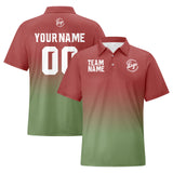 Custom Jujube Red Green Football Gradient Polo Shirts  Add Your Unique Logo/Name/Number