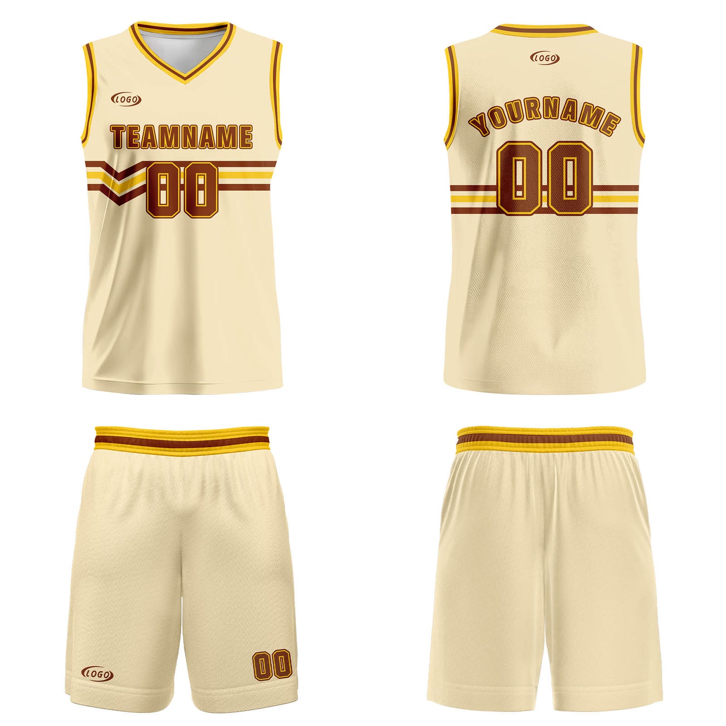 Custom Cream Brown Yellow Basketball Jersey Uniform Suit Printed Your Logo Name Number