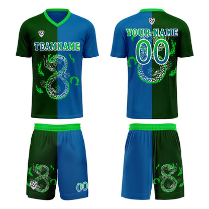 Custom Blue Green Uniform Jersey Kids Adults Personalized Set Jersey Shirt