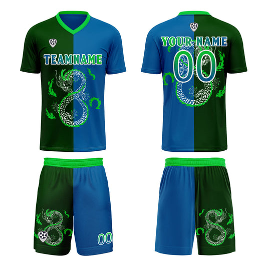 Custom Blue Green Uniform Jersey Kids Adults Personalized Set Jersey Shirt