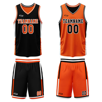 Custom Black Orange Reversible Basketball Suit for Adults and Kids Personalized Jersey