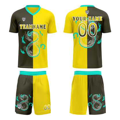 Custom Yellow Olive Green Uniform Jersey Kids Adults Personalized Set Jersey Shirt