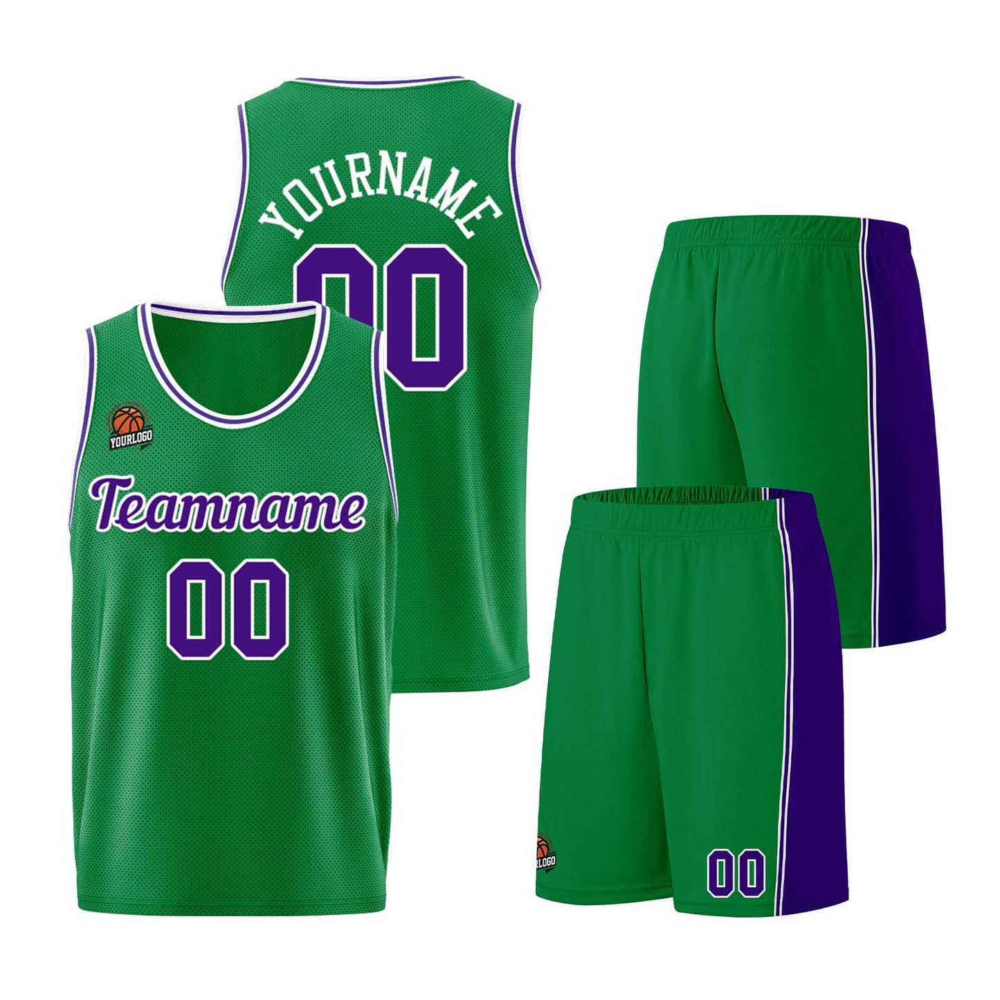 Custom Kelly Green Purple Basketball Jersey for Men Women Adult Youth Stitched Name Number Logo