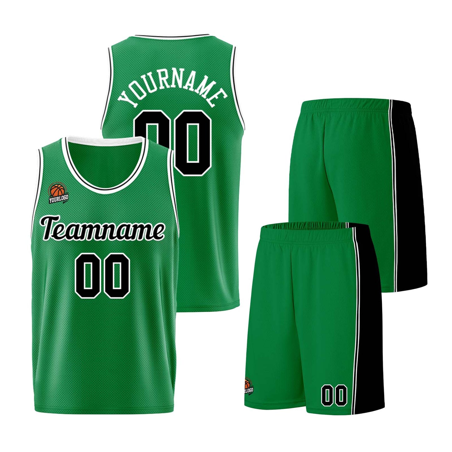 Custom Kelly Green Black Basketball Jersey for Men Women Adult Youth Stitched Name Number Logo