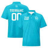 Custom Cyan White Football Polo Shirts  Add Your Unique Logo/Name/Number