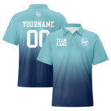Custom Light Blue Navy Football Gradient Polo Shirts  Add Your Unique Logo/Name/Number