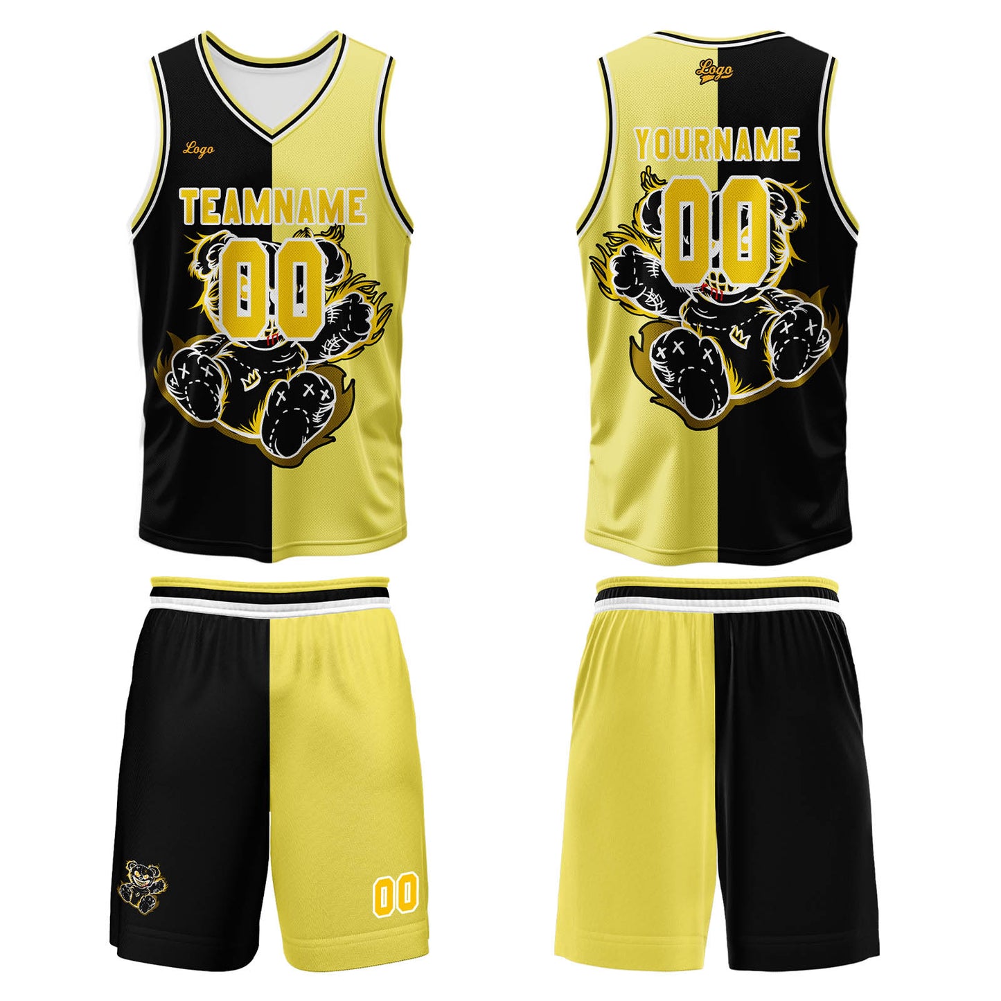 Custom Black Yellow Basketball Jersey Uniform Suit Printed Your Logo Name Number