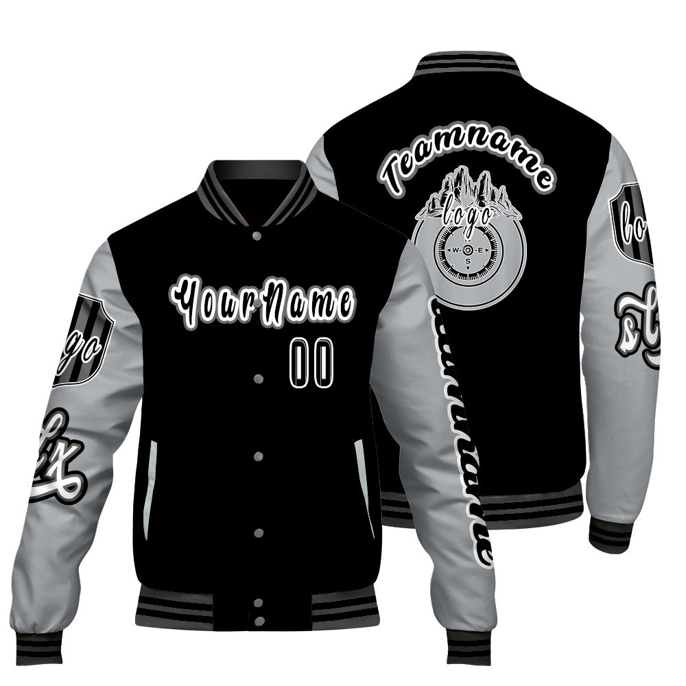 Custom Black Grey Letterman Varsity Jacket Personalized Embroidery Printing