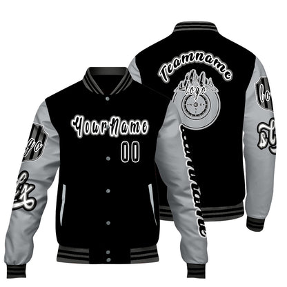 Custom Black Grey Letterman Varsity Jacket Personalized Embroidery Printing