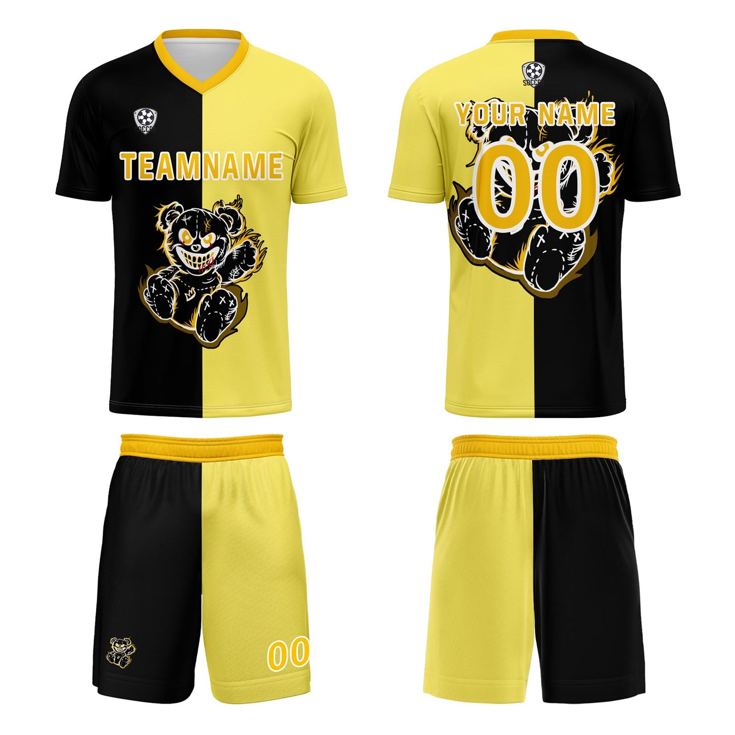 Custom Black Yellow Soccer Uniform Jersey Kids Adults Personalized Set Jersey Shirt