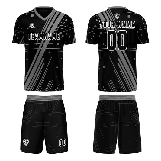 Custom Black Grey Uniform Jersey Kids Adults Personalized Set Jersey Shirt