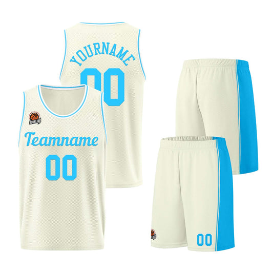 Custom Cream-Light Blue Basketball Jersey for Men Women Adult Youth Stitched Name Number Logo
