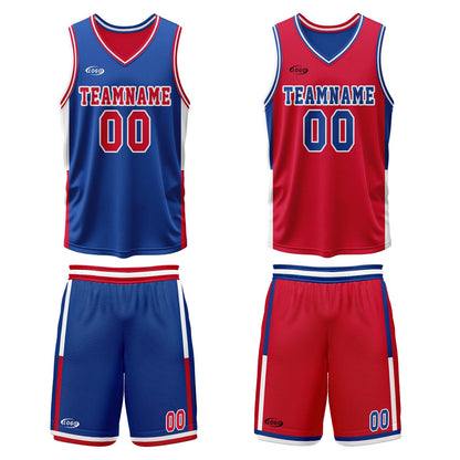 Custom Blue Red Reversible Basketball Suit for Adults and Kids Personalized Jersey