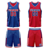 Custom Blue Red Reversible Basketball Suit for Adults and Kids Personalized Jersey