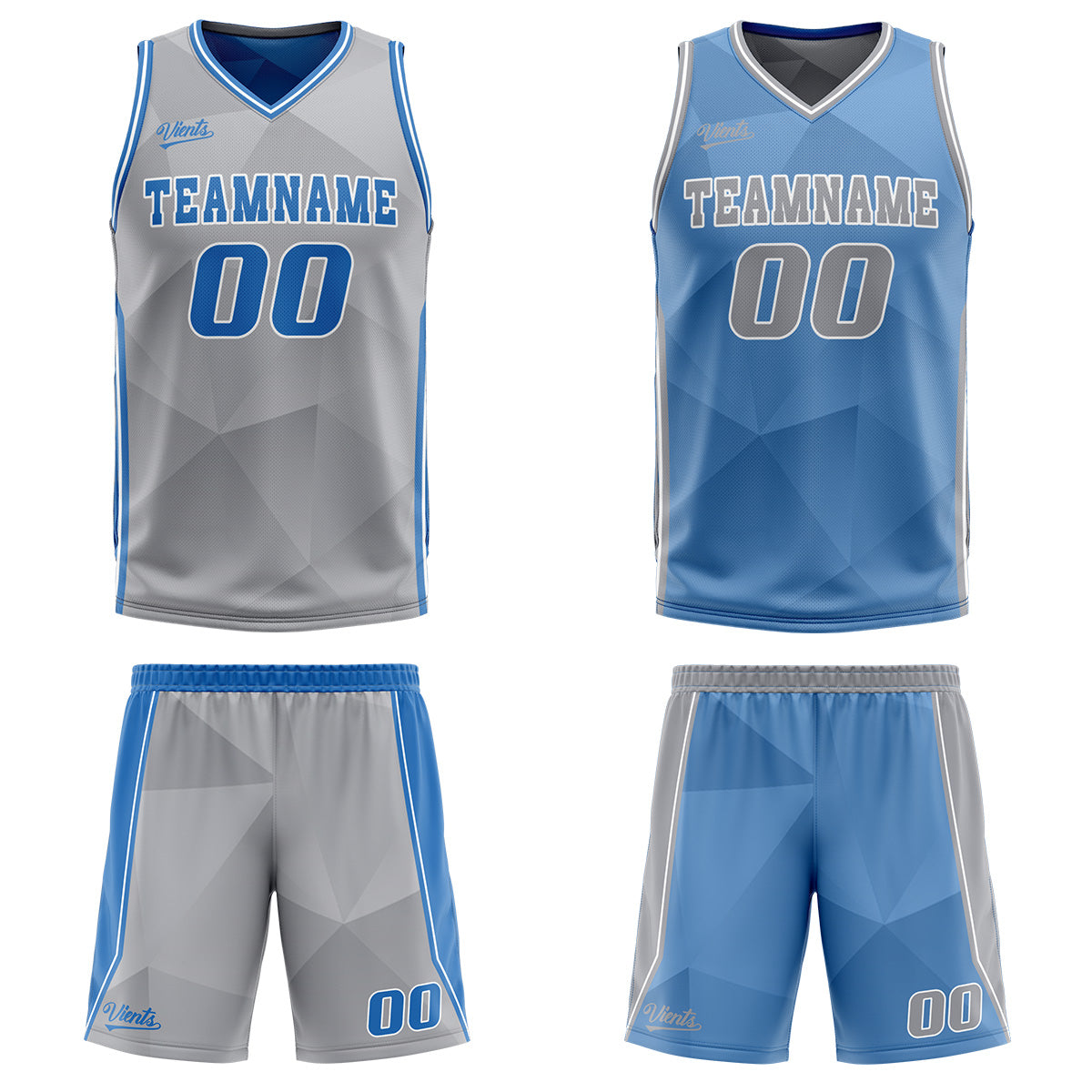 Custom Grey Blue Reversible Basketball Suit for Adults and Kids Personalized Jersey