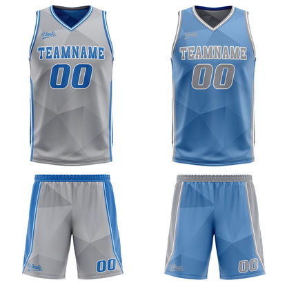 Custom Grey Blue Reversible Basketball Suit for Adults and Kids Personalized Jersey