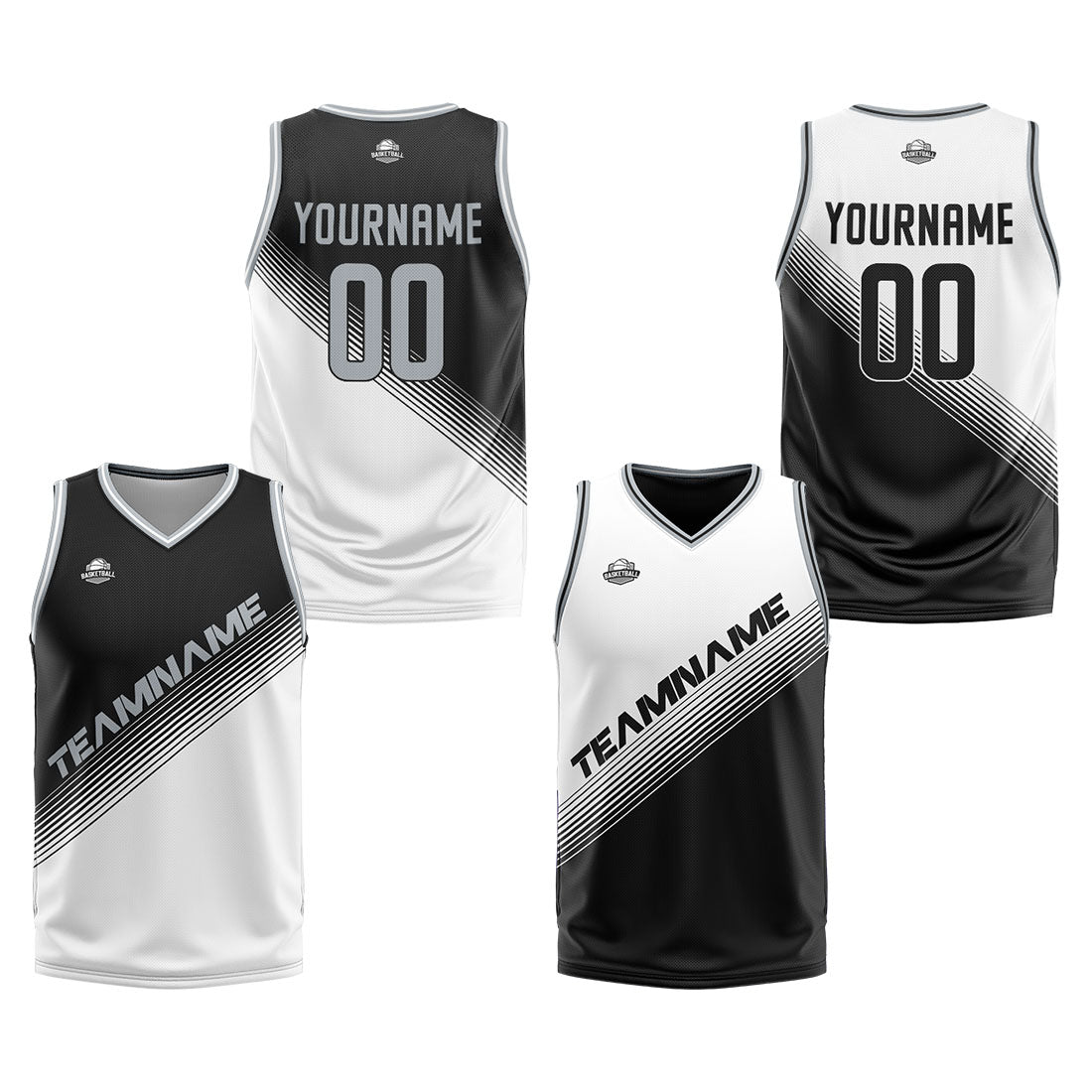 Custom Black White Reversible Basketball Suit for Adults and Kids Personalized Jersey