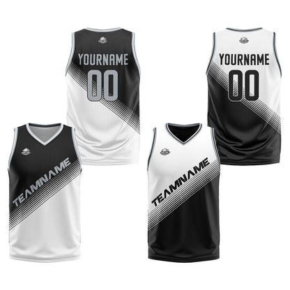 Custom Black White Reversible Basketball Suit for Adults and Kids Personalized Jersey