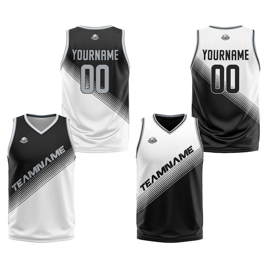 Custom Black White Reversible Basketball Suit for Adults and Kids Personalized Jersey