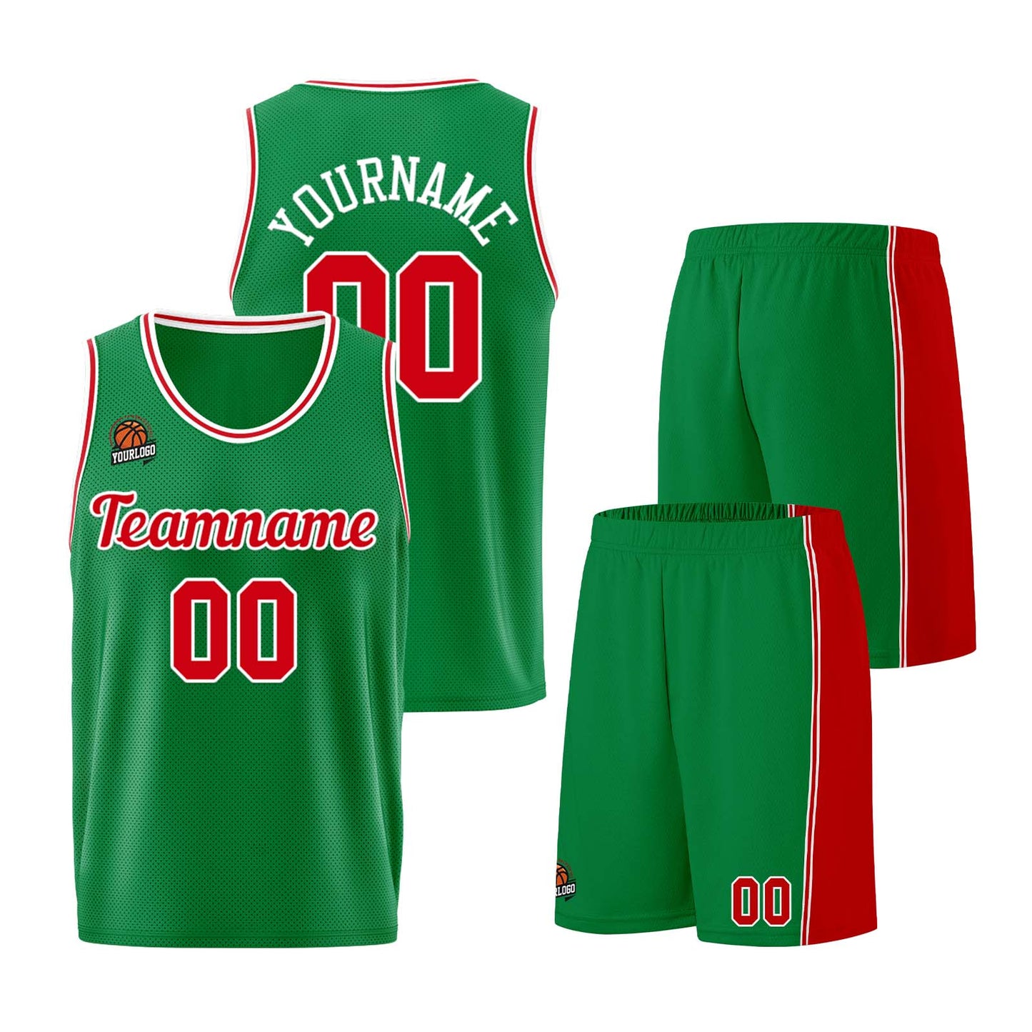 Custom Kelly Green Red Basketball Jersey for Men Women Adult Youth Stitched Name Number Logo