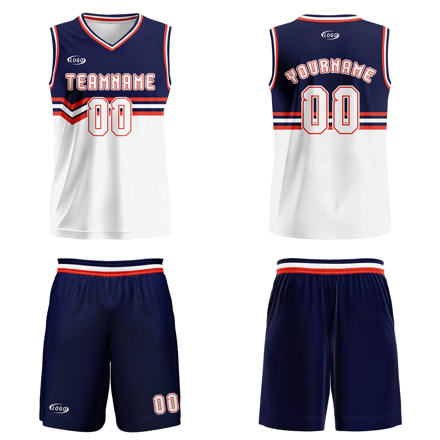 Custom Blue White Orange Basketball Jersey Uniform Suit Printed Your Logo Name Number