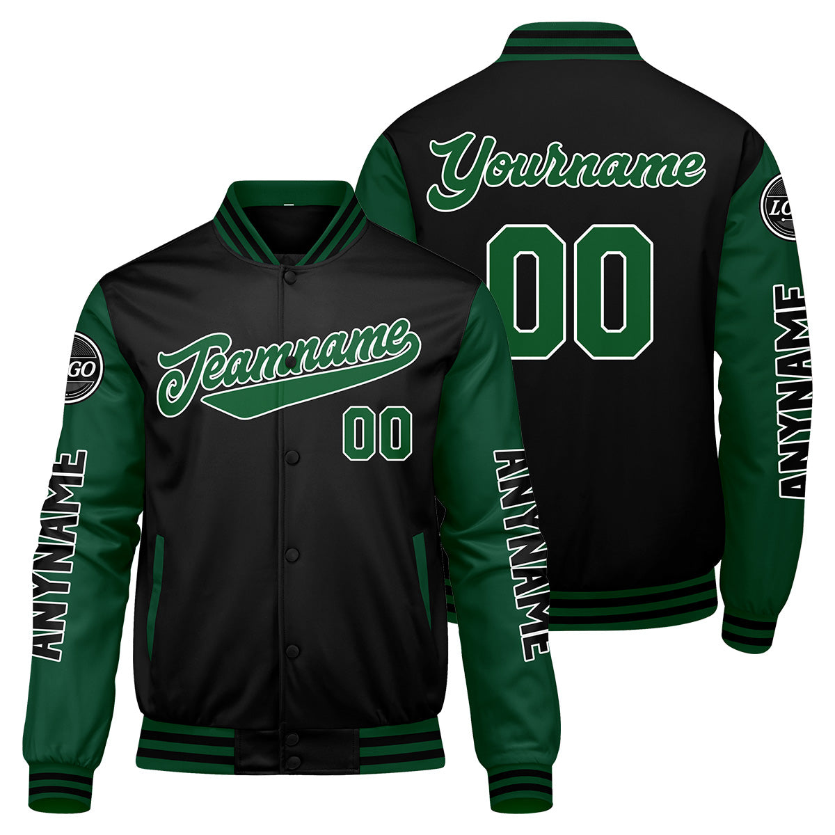 Custom Green Black Varsity Jackets for Men Women Youth Personalized Letterman Jackets