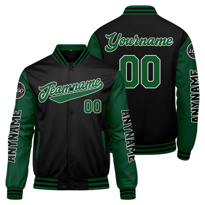 Custom Green Black Varsity Jackets for Men Women Youth Personalized Letterman Jackets