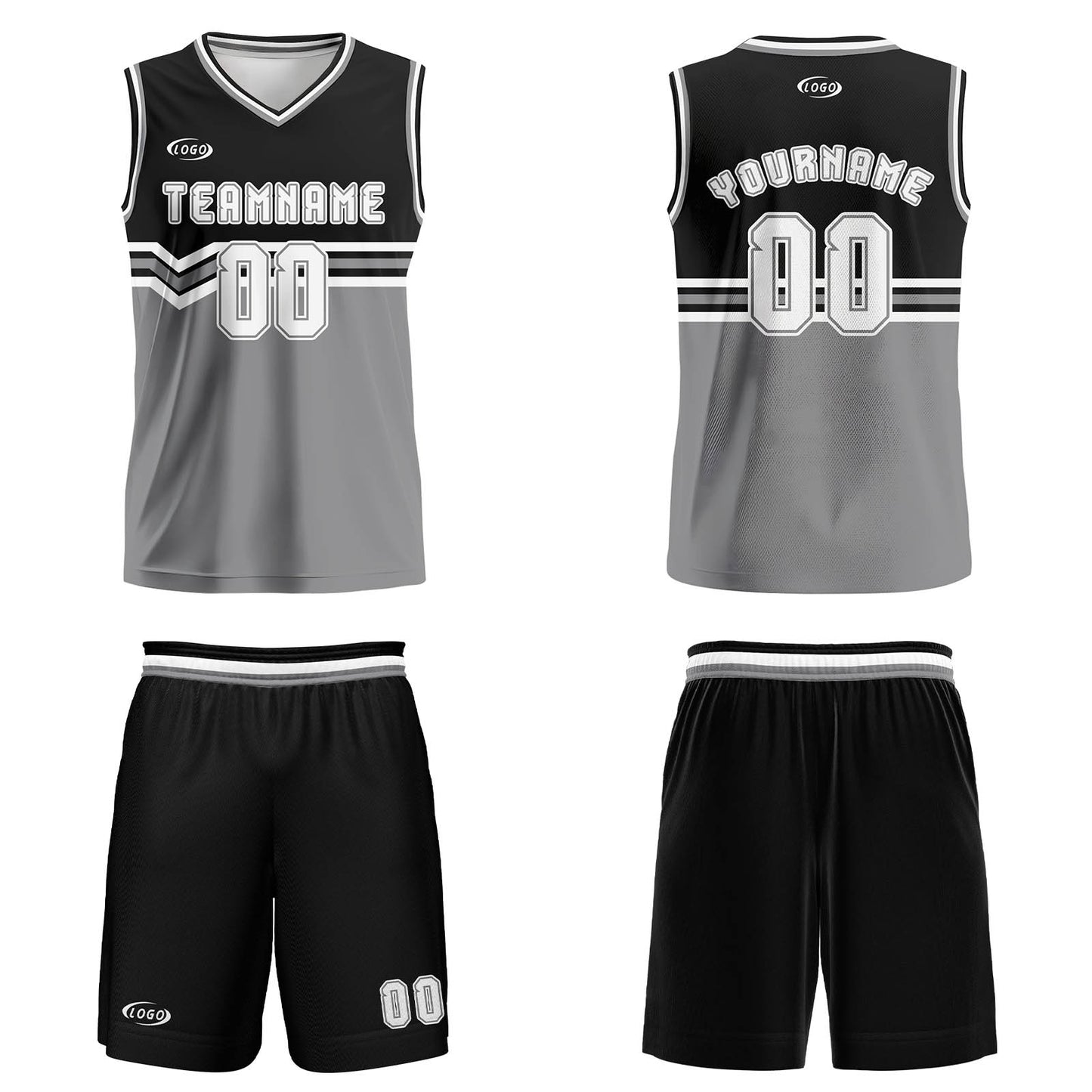 Custom Black Gray White Basketball Jersey Uniform Suit Printed Your Logo Name Number