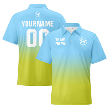 Custom Light Blue Light Green Football Gradient Polo Shirts  Add Your Unique Logo/Name/Number