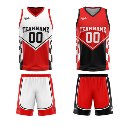 Custom Red Black Reversible Basketball Suit for Adults and Kids Personalized Jersey