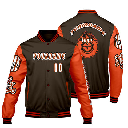 Custom Brown Orange Letterman Varsity Jacket Personalized Embroidery Printing