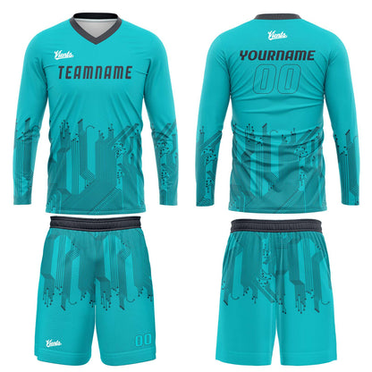 Custom Cyan Dark Gray Basketball Soccer Football Shooting Long T-Shirt for Adults and Kids
