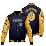 Custom Navy Yellow Letterman Varsity Jacket Personalized Embroidery Printing