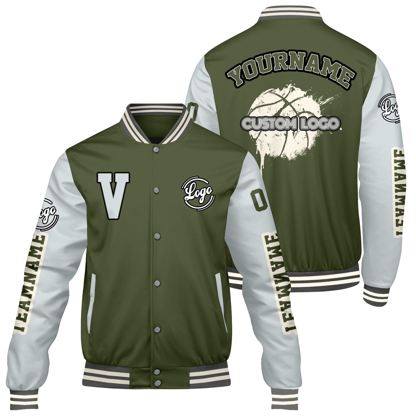 Custom Olive Green Grey Varsity Jackets for Men Women Youth Personalized Letterman Jackets