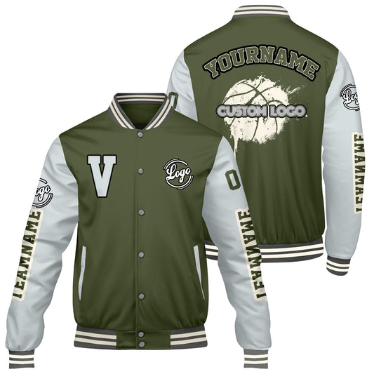 Custom Olive Green Grey Varsity Jackets for Men Women Youth Personalized Letterman Jackets