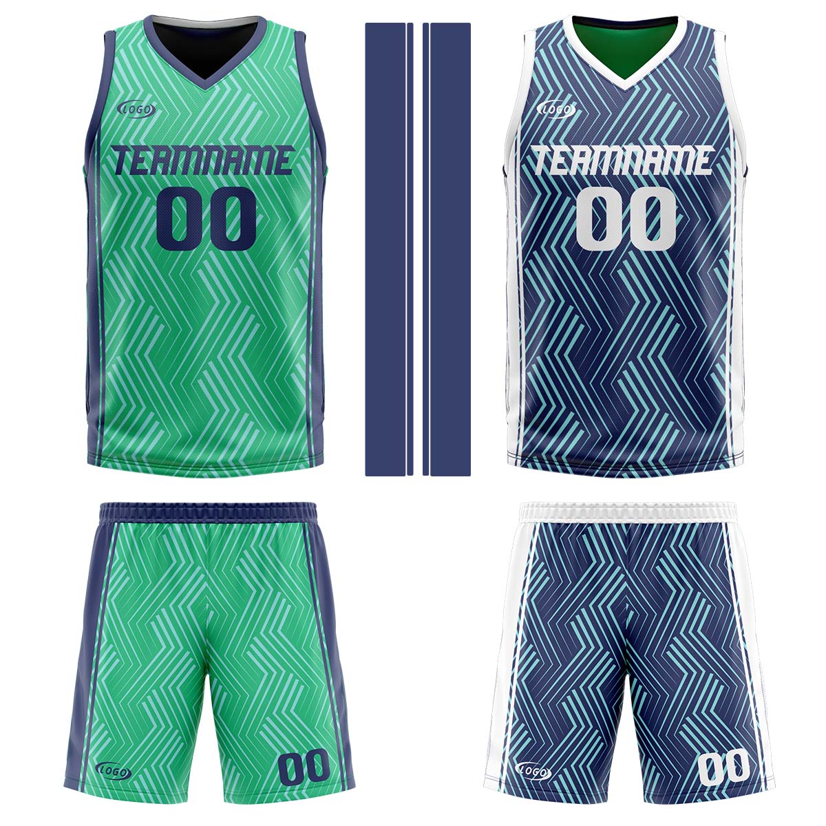 Custom Green Navy Reversible Basketball Suit for Adults and Kids Personalized Jersey