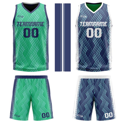 Custom Green Navy Reversible Basketball Suit for Adults and Kids Personalized Jersey