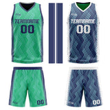 Custom Green Navy Reversible Basketball Suit for Adults and Kids Personalized Jersey