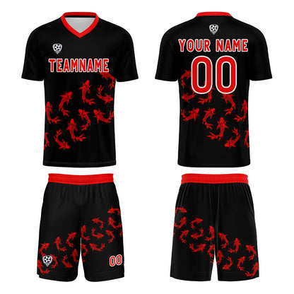Custom Black Red Soccer Uniform Jersey Kids Adults Personalized Set Jersey Shirt