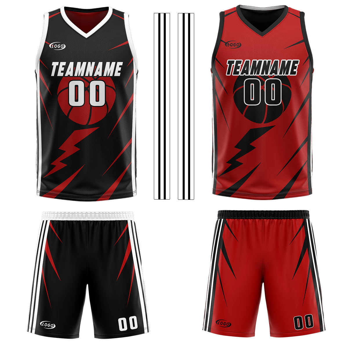 Custom Black Red Reversible Basketball Suit for Adults and Kids Personalized Jersey