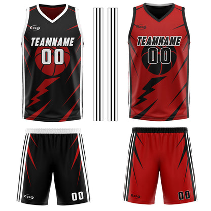 Custom Black Red Reversible Basketball Suit for Adults and Kids Personalized Jersey