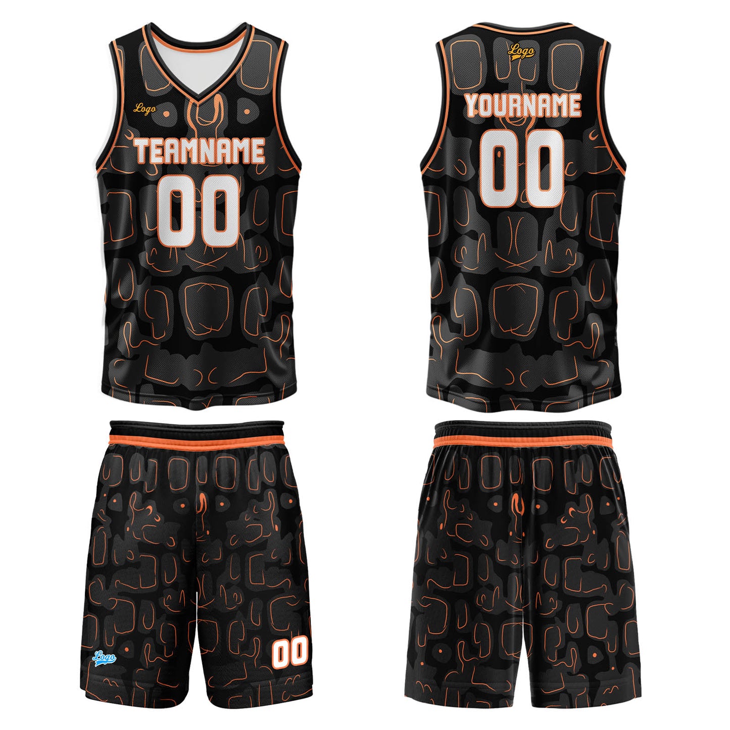 Custom Black Orange Basketball Jersey Uniform Suit Printed Your Logo Name Number